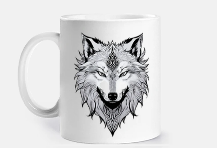 Cup White Wolf in Vector Style