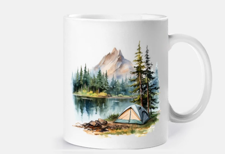 Cup wild camping in the mountains forest customizable mug