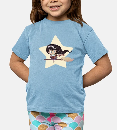 Children's witch flying by the star