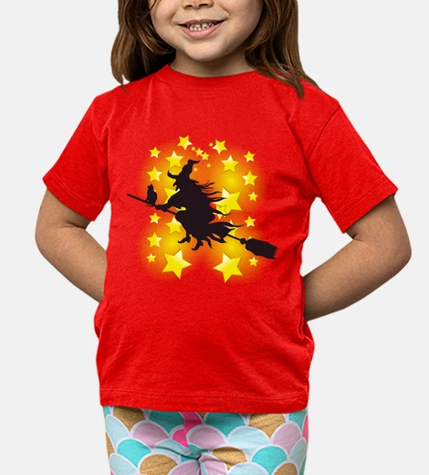 Children's witch flying on broom