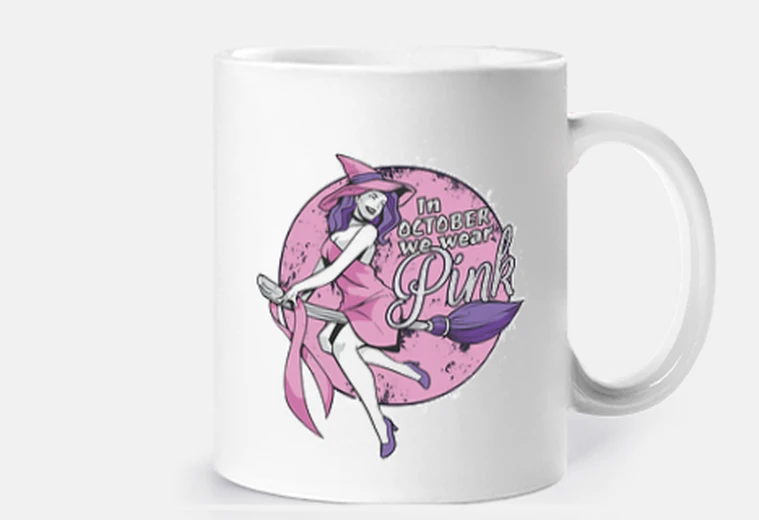 Cup witch october pink breast cancer customizable mug