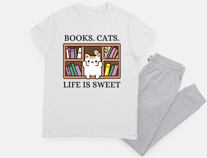 Pyjama With Books And Cats Life Is Sweet