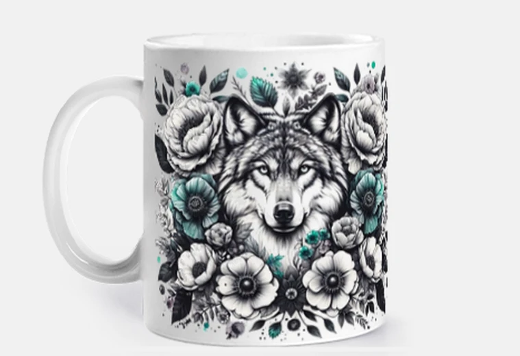 Cup wolf fashion cottagecore boho chic customizable mug coffee tea mate herbal tea croissants
