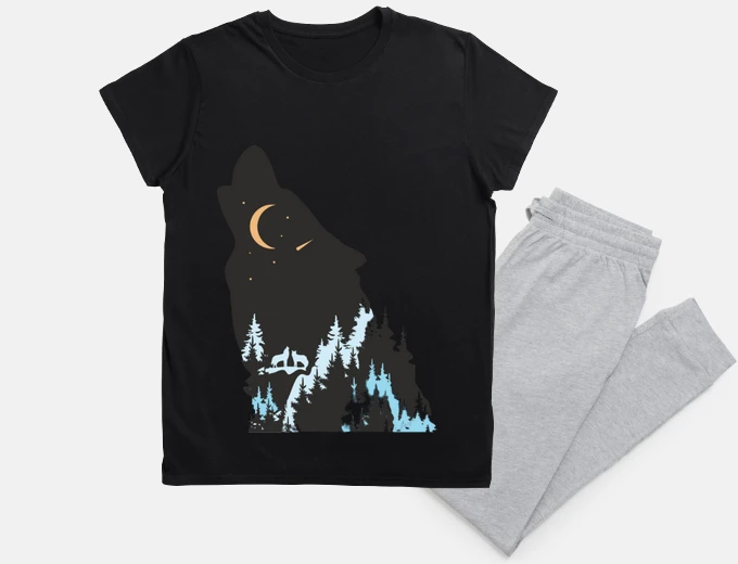 Pyjama wolf in the forest howling in the moonlight, babydoll