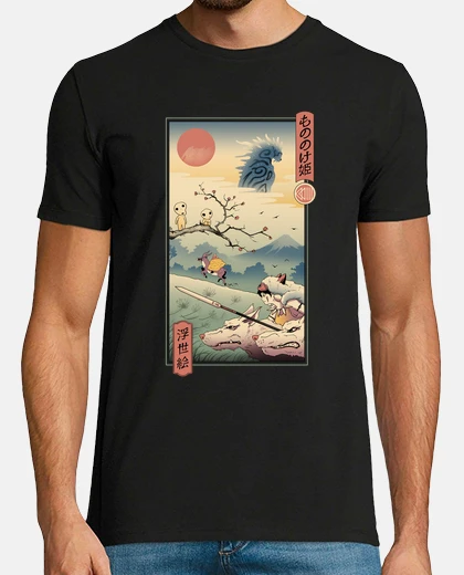 T-shirt wolf princess ukiyo e shirt uomo