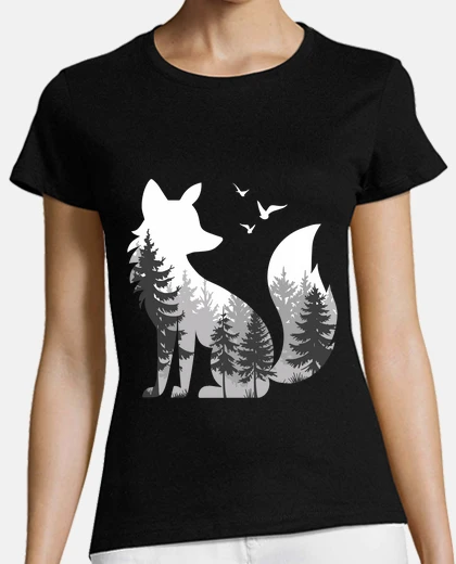 T-shirt wolf silhouette forest bird
