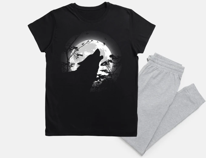 Pyjama wolf under the moon