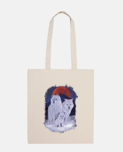 Bag wolves family in the moonlight, white, lupine, women&#39;s handbag
