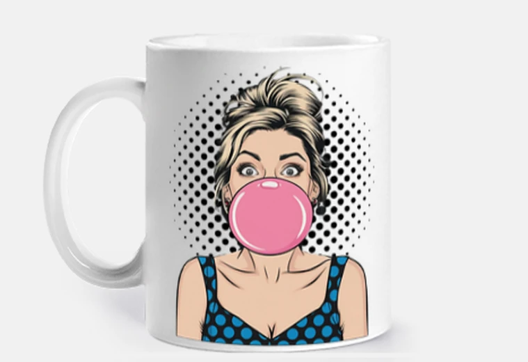 Cup woman bubble gum fun funny cup to personalize coffee tea infusion croissants pink new trend