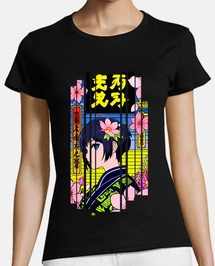 T-shirt woman cyborg kanji japan yellow