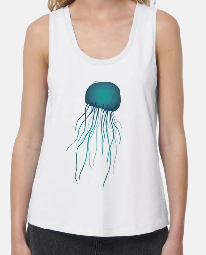T-shirt woman, suspenders, white, basic jellyfish.