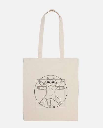 Bag women&#39;s bag, tote bag, vitruvian vinci cat, humorous each in leonardo da vinci.
