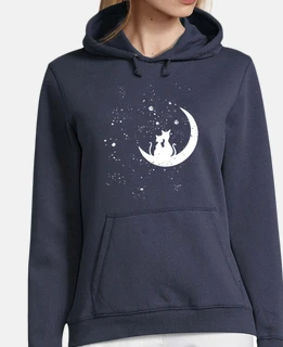 women&#39;s hooded sweet, cats in the moonlight in love saint