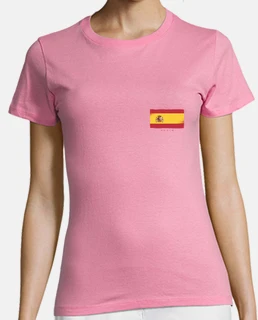 women&#39;s spanish flag t-shirt in vintage grunge style with spain written below spain placed at he