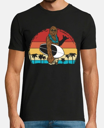 Camiseta Wookiee Chewbacca Surfero Con Tabla De Surf Star Wars