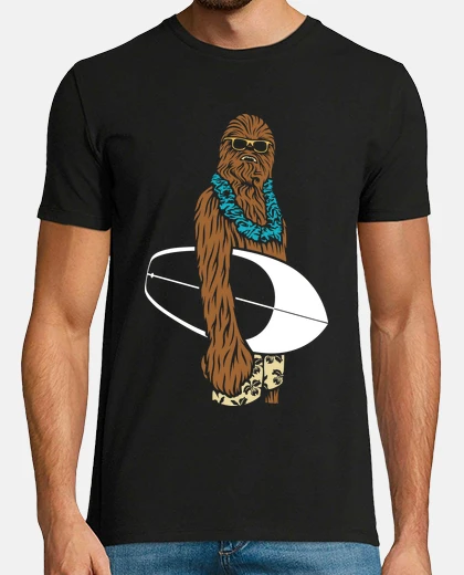 Tee-shirt wookiee chewbacca surfeur avec planche de surf star wars