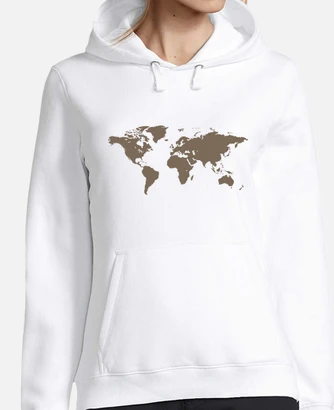 World map print on sale kangaroo pocket hoodie