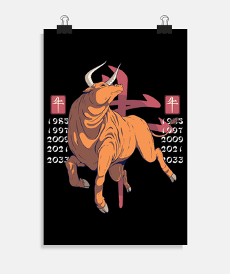 Year of the ox chinese zodiac poster tostadora