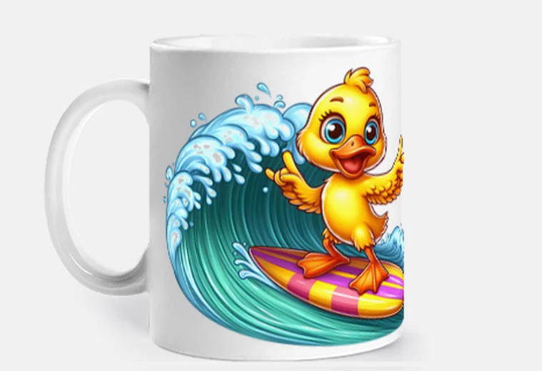 Cup yellow duckling surfing drawing cup coffee tea duck cane