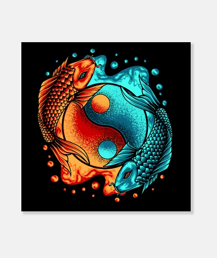 Stampa yin yang carpa koi giapponesi tao