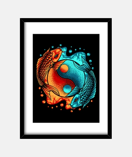 Quadro yin yang carpa koi giapponesi tao