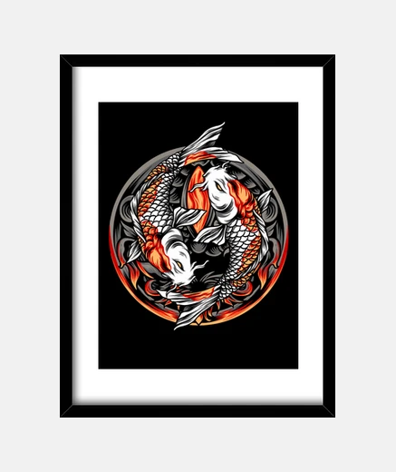 Quadro yin yang carpa koi giapponesi tao