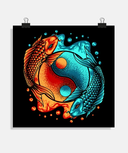 Poster yin yang carpa koi giapponesi tao