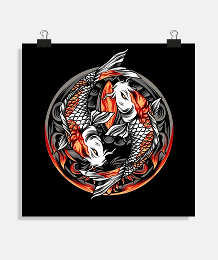Poster yin yang carpa koi giapponesi tao