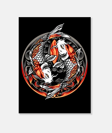 Stampa yin yang carpa koi giapponesi tao