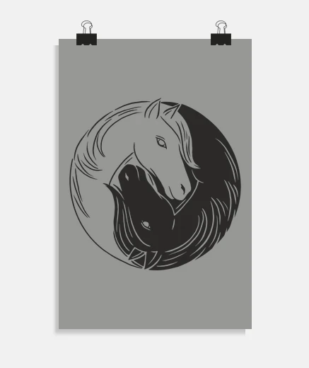 Poster ying yang cavallo bianco cavallo nero c