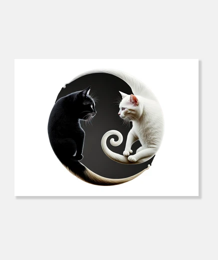 Stampa ying yang gatto os in bianco e nero