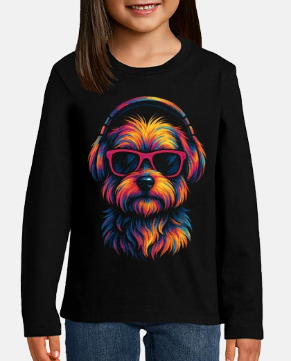 Kids Yorkshire DJ dog with glasses and headp