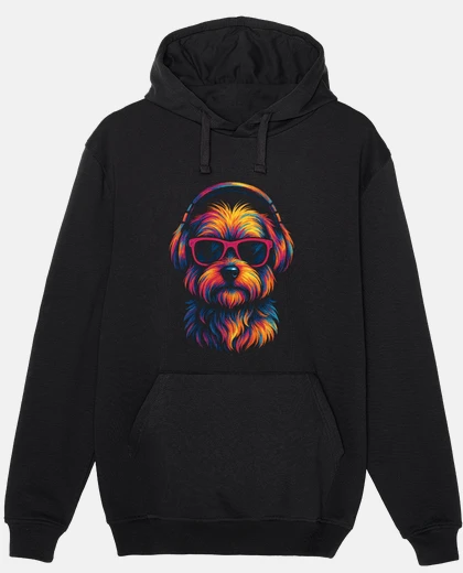 Hoodie Yorkshire DJ dog with glasses and headp