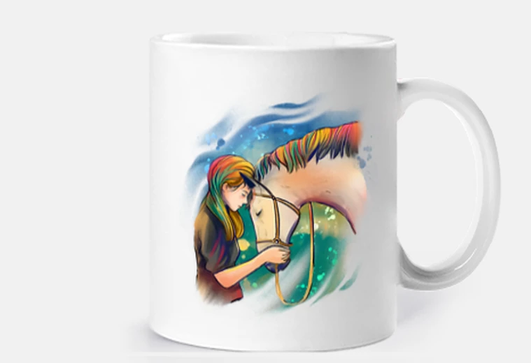 Cup young girl on a horse, tender love, communication with horses,