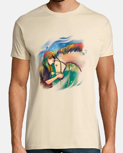 T-shirt young girl on a horse, tender love, mare communication