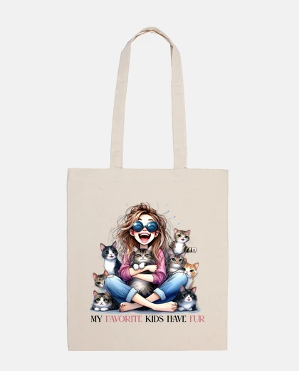 Bag young girl with cute cats, student bag, student, college, notebooks, tote