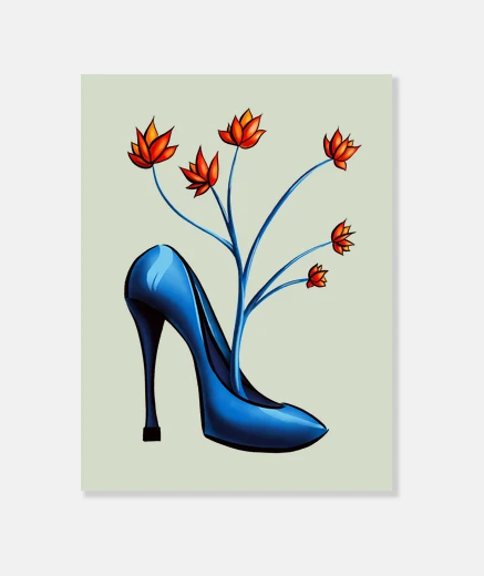 Lienzo zapato azul con flores